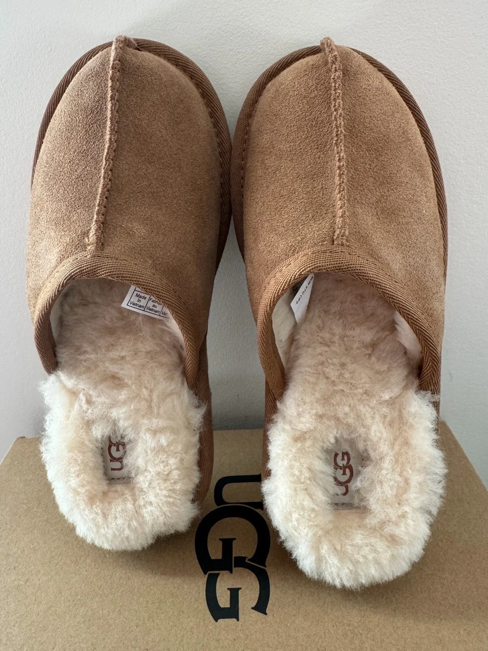 UGG Keegan Chestnut Shearling Slide Slippers 1M Suede Leather NWT Cozy